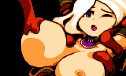 Rule 34 | 1girl, animated, animated gif, bouncing breasts, breast sucking, breasts, cum, cum on body, cum on breasts, cum on upper body, ejaculation, huge breasts, libra heart, lipstick, makeup, nipples, one eye closed, pixel art, purple eyes, purple lips, restrained, tentacles, white hair