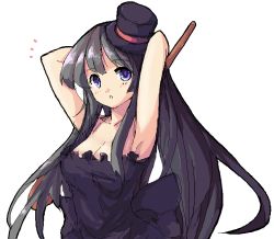 Rule 34 | 00s, 1girl, akiyama mio, armpits, bare shoulders, black hair, blue eyes, blunt bangs, breasts, cane, cleavage, don&#039;t say &quot;lazy&quot;, dress, facepaint, hat, hime cut, k-on!, large breasts, long hair, mini hat, mini top hat, oekaki, saiste, solo, top hat