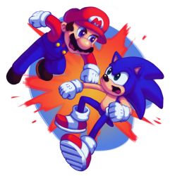 Rule 34 | 1boy, angry, battle, blue eyes, blue fur, clash, facial hair, gloves, hat, hedgehog, mario, mario (series), mustache, nintendo, nose, open mouth, overalls, plumber, sega, shoes, snout, sonic the hedgehog, sonic (series), super mario bros. 1, super smash bros., white gloves