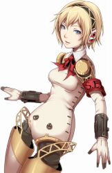 Rule 34 | 1girl, aegis (persona), android, atlus, blonde hair, blue eyes, bow, flat chest, headphones, ina (gokihoihoi), persona, persona 3, ribbon, short hair, solo