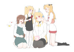 Rule 34 | 4girls, absurdres, bardiche (nanoha), black hairband, black legwear, blonde hair, brown hair, brush, family, fate testarossa, flower, hair flower, hair ornament, hair tie in mouth, hairband, highres, if they mated, ips cells, long hair, lyrical nanoha, mahou shoujo lyrical nanoha, mahou shoujo lyrical nanoha strikers, mother and daughter, mouth hold, multiple girls, pantyhose, purple eyes, raising heart, red eyes, shirt, takamachi nanoha, vivio, white shirt, wife and wife, yer, yuri