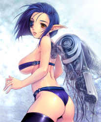 Rule 34 | 1girl, ass, back, blue hair, breasts, fc internazionale milano, internazionale, large breasts, original, personification, pointy ears, short hair, soccer, solo, thighhighs, underboob, yellow eyes, yoko juusuke