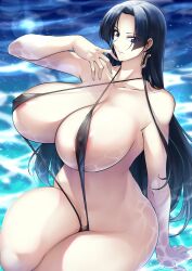 Rule 34 | 1girl, areola slip, bikini, black hair, blue eyes, boa hancock, breasts, covered erect nipples, curvy, haganef, highres, huge breasts, long hair, looking at viewer, micro bikini, one piece, parted lips, solo, swimsuit, thick thighs, thighs, wide hips