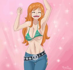 Rule 34 | animated, belt, bouncing breasts, breasts, denim, jeans, large breasts, long hair, nami (one piece), one piece, orange hair, pants, pinkpawg, tagme, video