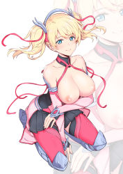 Rule 34 | 1girl, absurdres, alternate hairstyle, arm under breasts, armored boots, between legs, black skirt, blonde hair, blue eyes, blush, boots, breasts, clothes pull, collarbone, criss-cross halter, detached sleeves, dress, dress pull, full body, hair ribbon, halo, halterneck, hand between legs, highres, inverted nipples, large breasts, long hair, looking at viewer, mechanical halo, mechanical wings, mercy (overwatch), miniskirt, nipples, nose blush, official alternate costume, overwatch, overwatch 1, pink dress, pink mercy, pink ribbon, pink sleeves, pink thighhighs, pleated skirt, ribbon, seiza, sitting, skirt, smile, solo, thighhighs, twintails, wind, wings, yoru sei, zoom layer