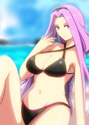 Rule 34 | 1girl, bikini, breasts, fate/stay night, fate (series), female focus, hifumi hajime, large breasts, long hair, looking at viewer, medusa (fate), medusa (rider) (fate), official alternate costume, purple eyes, purple hair, solo, swimsuit