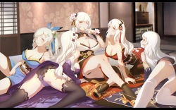 Rule 34 | 10s, 5girls, abyssal ship, ahoge, aircraft carrier princess, aircraft carrier water oni, albino, all fours, alternate costume, arm support, armored aircraft carrier princess, ass, back, bare shoulders, bead bracelet, beads, bell, between legs, black panties, black ribbon, blanket, blue bow, blue ribbon, blurry, blush, bow, bracelet, breasts, cabinet, cangkong, character request, cherry blossoms, cleavage, clothes lift, crawling, crotch seam, depth of field, detached sleeves, drawer, eyelashes, female masturbation, finger to mouth, floral print, flower, frills, garter straps, hair bell, hair bow, hair flower, hair ornament, hair ribbon, hairband, hairclip, half-closed eyes, hand between legs, high heels, highres, horn ornament, horn ribbon, horns, indoors, japanese clothes, jewelry, jingle bell, kantai collection, kimono, kimono lift, lace, lace-trimmed legwear, lace-trimmed panties, lace trim, large breasts, leaf, leaning back, letterboxed, long hair, looking at viewer, masturbation, masturbation through clothes, midway princess, multiple girls, obi, one eye closed, one side up, orange eyes, over-kneehighs, pale skin, panties, pink flower, ponytail, purple ribbon, rabbit hair ornament, red eyes, ribbon, ribbon-trimmed sleeves, ribbon trim, rope, sash, shoes, shouji, sitting, sliding doors, socks, strapless, swept bangs, tassel, tatami, thighhighs, toeless footwear, underwear, upskirt, wallpaper, white hair, white legwear, white panties, wind chime, wrist ribbon
