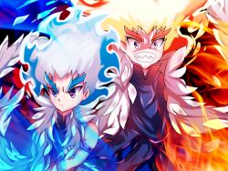 Rule 34 | 2boys, angry, artist name, bad id, bad twitter id, beyblade, beyblade: burst, blue fire, blue hair, character name, eyeshadow, fiery hair, fire, formal, kymhotii, makeup, male focus, md5 mismatch, multiple boys, powering up, purple eyes, red hair, scarf, self-upload, shirosagi lui, suit, wide-eyed