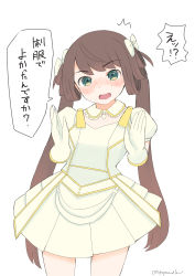 Rule 34 | 1girl, ^^^, absurdres, alternate costume, asagumo (kancolle), brown hair, commentary request, cowboy shot, dress, grey eyes, hair ribbon, highres, kantai collection, long hair, one-hour drawing challenge, ribbon, solo, toplow, translation request, twintails, white dress