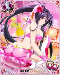 Rule 34 | 10s, 1girl, artist request, ass, black hair, breasts, card (medium), character name, chess piece, flower, gloves, guitar, hair flower, hair ornament, heart, high school dxd, high school dxd infinity, himejima akeno, instrument, large breasts, long hair, official art, pink gloves, ponytail, purple eyes, queen (chess), solo, thighhighs, torn clothes, trading card, very long hair