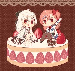 Rule 34 | cake, cream, food, fruit, girls&#039; frontline, iws 2000 (girls&#039; frontline), negev (girls&#039; frontline), pink hair, red eyes, silence girl, strawberry, white hair