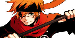 Rule 34 | 1boy, d.gray-man, earrings, eyepatch, green eyes, headband, jewelry, lavi, looking at viewer, male focus, scarf, short hair, simple background, smile, solo, suspect (310mo), white background