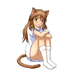 Rule 34 | animal ears, brown hair, cat ears, iichan.ru, mascot, panties, ribbon, ru-chans, socks, underwear, uvao-tan, yellow eyes