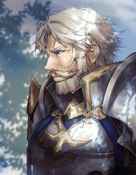 Rule 34 | 1boy, armor, beard, facial hair, facing to the side, fire emblem, fire emblem engage, from side, grey hair, highres, looking to the side, male focus, mustache, nintendo, old, old man, solo, umi ( oneinchswing), upper body, vander (fire emblem)