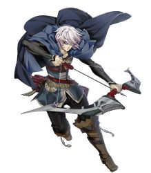 Rule 34 | 1boy, arrow (projectile), blue eyes, boots, bow (weapon), cape, dark-skinned male, dark skin, drawing bow, eyepatch, fire emblem, fire emblem fates, fire emblem heroes, full body, highres, holding bow (weapon), hood, hoodie, male focus, niles (fire emblem), nintendo, official art, quiver, solo, transparent background, weapon, white hair, yura (ub4u)