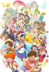 Rule 34 | &gt; &lt;, 6+boys, 6+girls, :d, ;), ;d, ^ ^, absurdres, apron, arm up, arms behind back, artist name, ash ketchum, backpack, bag, bandana, baseball cap, beanie, black dress, black hair, blonde hair, blue eyes, blue footwear, blue shirt, blue shorts, blue vest, blush, blush stickers, bonnie (pokemon), book, bow, bowl, bowtie, braid, brock (pokemon), brown bag, brown eyes, brown hair, chloe (pokemon), cilan (pokemon), clemont (pokemon), clenched hand, closed eyes, closed mouth, coat, collared shirt, collared vest, creatures (company), crop top, dark-skinned female, dark-skinned male, dark skin, dawn (pokemon), delia ketchum, drawing, dress, earrings, eyelashes, fangs, feathers, flower, game freak, gary oak, gen 1 pokemon, gen 2 pokemon, gen 3 pokemon, glasses, gloves, goh (pokemon), green bag, green bow, green bowtie, green eyes, green hair, green shirt, grey hair, grey overalls, grey shorts, grin, hair ornament, hand up, hands up, happy, hat, highres, ho-oh, holding, holding book, holding bowl, holding flower, holding pencil, hug, iris (pokemon), james (pokemon), jessie (pokemon), jewelry, kiawe (pokemon), lab coat, lana (pokemon), latias, latios, legendary pokemon, lillie (pokemon), long hair, long sleeves, looking at viewer, looking back, mallow (pokemon), max (pokemon), may (pokemon), medium hair, meowth, misty (pokemon), mixing bowl, muk, multiple boys, multiple girls, nintendo, on head, one eye closed, one side up, opaque glasses, open clothes, open coat, open mouth, open vest, orange bag, orange hair, orange shirt, overall shorts, overalls, own hands together, parted bangs, pencil, pikachu, pink apron, pink hair, pink shirt, poke ball print, pokemon, pokemon (anime), pokemon (classic anime), pokemon (creature), pokemon bw (anime), pokemon dppt (anime), pokemon journeys, pokemon on head, pokemon rse (anime), pokemon sm (anime), pokemon xy (anime), purple hair, quriltai, rainbow feather (pokemon), rainbow feather (pokemon), raised eyebrows, red bag, red bandana, red flower, red headwear, red rose, red scarf, red shirt, rose, round eyewear, running, samuel oak, scarf, school uniform, serena (pokemon), shirt, shoes, short hair, short sleeves, shorts, side braid, signature, simple background, single braid, sketchbook, sleeveless, sleeveless dress, sleeveless shirt, smile, sophocles (pokemon), sparkle, sphere earrings, sweatdrop, swept bangs, team rocket, team rocket uniform, teeth, thick eyebrows, tracey sketchit, two side up, upper teeth only, v, v-shaped eyebrows, vermilion city school uniform, vest, w, wavy mouth, white background, white coat, white gloves, white headwear, white shirt, wing collar, wobbuffet, yellow bag, yellow shirt
