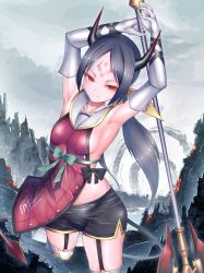 Rule 34 | absurdres, apocalypse ravi (epic seven), black hair, breasts, demon girl, demon horns, epic seven, highres, horns, legs, non-web source, petite, small breasts