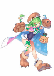 Rule 34 | 1girl, :d, animal ear fluff, animal ears, animal hands, animare, bandaid, bandaid on knee, bandaid on leg, bear ears, bear hair ornament, beret, black hat, black one-piece swimsuit, blue cape, bow, braid, brown footwear, brown gloves, brown hat, cape, covered navel, fang, frills, full body, fur-trimmed cape, fur trim, gloves, green bow, green eyes, green hair, hair ornament, hat, highres, hinokuma ran, kokka han, long hair, looking at viewer, name tag, nanashi inc., old school swimsuit, one-piece swimsuit, open mouth, paw gloves, paw shoes, pink cape, polka dot, polka dot bow, red neckwear, school swimsuit, shoes, simple background, smile, solo, swimsuit, topless, v-shaped eyebrows, virtual youtuber, white background