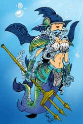 Rule 34 | absurdres, ancientmermaimon, armor, digimon, highres, mask, mermaid, monster girl, polearm, trident, underwater, weapon