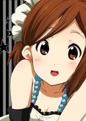 Rule 34 | 1girl, :d, bad id, bad pixiv id, blush, brown eyes, brown hair, dress, flower, hair ornament, hirasawa yui, jewelry, k-on!, looking at viewer, necklace, official style, open mouth, ragho no erika, round teeth, short hair, smile, solo, star (symbol), teeth