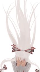 Rule 34 | 1girl, amino (tn7135), bad id, bad pixiv id, bow, covering face, crying, fujiwara no mokou, hair bow, long hair, red eyes, simple background, solo, tears, touhou, very long hair, white background, white hair