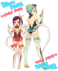 Rule 34 | 07cy, 2girls, ass, back, backless outfit, bare shoulders, blue eyes, blue hair, blue rose (tiger &amp; bunny), blue rose (tiger &amp; bunny) (cosplay), blush, boots, braid, braided bangs, brown eyes, brown hair, child, cosplay, earrings, elbow gloves, gloves, gun, hat, high heels, jewelry, kaburagi kaede, karina lyle, lipstick, makeup, multiple girls, shoes, short hair, side ponytail, stuffed animal, stuffed rabbit, stuffed toy, superhero costume, thigh boots, thighhighs, tiger &amp; bunny, weapon