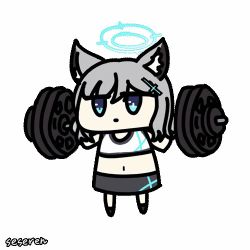 Rule 34 | 1girl, alternate color, animal ears, animated, animated gif, blue archive, exercising, female focus, halo, lowres, navel, seseren, shiroko (blue archive), short hair, solo, weightlifting