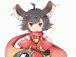 Rule 34 | 1girl, ahoge, animal ear fluff, animal ear piercing, animal ears, black hair, brown eyes, character request, grin, looking at viewer, mouse ears, mouse girl, neko ko, red scarf, red shirt, scarf, shirt, short hair, smile, solo, sparkle, wangzhe rongyao, white background