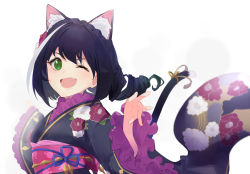 Rule 34 | animal ears, blush, cat ears, cat girl, cat tail, green eyes, japanese clothes, karyl (princess connect!), kimono, open mouth, princess connect!, shimon (31426784), smile, tail