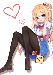 Rule 34 | 1girl, absurdres, akai haato, akai haato (1st costume), anhun, black footwear, black pantyhose, blonde hair, blue eyes, blue skirt, breasts, collared shirt, haaton (akai haato), hair ornament, hair ribbon, hair scrunchie, heart, high-waist skirt, highres, hololive, knees up, large breasts, loafers, long hair, looking at viewer, low twintails, neck ribbon, no entry sign, one side up, open mouth, pantyhose, red ribbon, ribbon, road sign, scrunchie, shirt, shoe dangle, shoes, short sleeves, sign, signature, simple background, sitting, skirt, solo, stop sign, stuffed animal, stuffed toy, teeth, thighs, twintails, upper teeth only, virtual youtuber, white background, white shirt