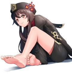 Rule 34 | + +, 1girl, arka91, barefoot, black shirt, black shorts, brown hair, brown headwear, chinese clothes, closed mouth, feet, foot focus, genshin impact, highres, hu tao (genshin impact), long hair, long sleeves, looking at viewer, red eyes, shirt, shorts, simple background, sitting, soles, solo, toes, white background