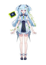 Rule 34 | 1girl, absurdres, ankle strap, arms at sides, black choker, blue bow, blue bowtie, blue footwear, blue hair, blue ribbon, bow, bowtie, breasts, choker, copyright request, dress, flower, full body, hair between eyes, hair flower, hair ornament, hair ribbon, highres, light blue hair, long hair, looking at viewer, medium breasts, open mouth, pink hair, ribbon, shoes, short dress, simple background, solo, standing, su ran (bilibili 18604428), teeth, two side up, upper teeth only, white background
