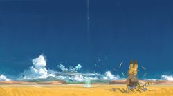 Rule 34 | 10s, 1girl, animal ears, blonde hair, cloud, day, feathers, hat, kare huang, kemono friends, leaf, light particles, looking away, mountain, serval (kemono friends), serval tail, short hair, sky, solo, standing, tail