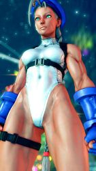 Rule 34 | 1girl, 3d, absurdres, alternate color, alternate skin color, antenna hair, bare shoulders, blonde hair, blue eyes, blue gloves, blue hat, braid, breasts, cammy white, clenched hands, covered navel, curvy, dark skin, gloves, groin, hat, highleg, highleg leotard, highres, leotard, lips, long hair, looking to the side, medium breasts, ryona, screencap, shiny clothes, sky, solo, street fighter, street fighter v, thighs, third-party edit, thong leotard, twin braids, very long hair, white leotard, wide hips