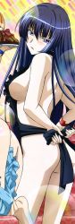 Rule 34 | 00s, 1girl, apron, ass, back, bare shoulders, blue eyes, blue hair, blush, bracelet, breasts, butt crack, cropped, jewelry, kampfer, long hair, looking back, matching hair/eyes, naked apron, sangou shizuku, sideboob, solo, thighs