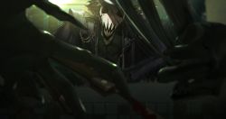 Rule 34 | 1boy, absurdres, black hair, blurry, blurry foreground, chain, claws, facing viewer, highres, huge filesize, identity v, indoors, jack (identity v), mask, neri (zooorooo-1115), o-ring
