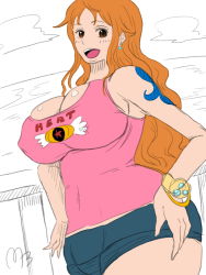 Rule 34 | 1girl, breasts, clothes, colorized, highres, huge breasts, mikanberry, nami (one piece), one piece, solo, tagme, third-party edit