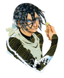 Rule 34 | 1boy, artist name, black hair, black jacket, black sleeves, blue eyes, coin, commentary, english commentary, fingernails, flower, holding, holding coin, holed coin, jacket, long sleeves, looking at viewer, male focus, noragami, open mouth, purple flower, scarf, short hair, sleeves past wrists, smile, solo, striped clothes, striped jacket, striped sleeves, teeth, torn clothes, torn scarf, track jacket, track suit, transparent background, upper body, v-shaped eyebrows, wave print, white scarf, yato (noragami), yen, yutaan