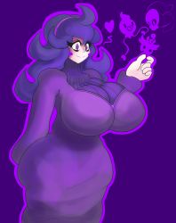 Rule 34 | 1girl, absurdres, blush, breasts, creatures (company), doodlewill, game freak, hairband, hex maniac (pokemon), highres, huge breasts, nintendo, npc trainer, pokemon, pokemon xy, purple eyes, purple hair, source request