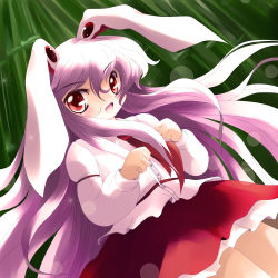 Rule 34 | 1girl, animal ears, chibi, dress shirt, female focus, highres, long hair, looking at viewer, necktie, open mouth, pink hair, rabbit ears, red eyes, red necktie, reisen udongein inaba, shirt, smile, solo, touhou, very long hair, yume shokunin