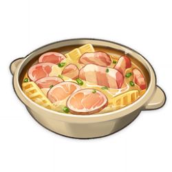 Rule 34 | artist request, bamboo shoot, bowl, commentary, english commentary, food, food focus, game cg, genshin impact, ham, lowres, meat, no humans, official art, simple background, soup, spring onion, still life, third-party source, transparent background