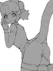 Rule 34 | 1girl, absurdres, animal ears, anus, bent over, byakko (kemono friends), fang, greyscale, highres, kemono friends, looking back, monochrome, no panties, peeing, peeing in cup, pussy, skin fang, smile, solo, tail, uncensored, y-san (yoshino yuuri)