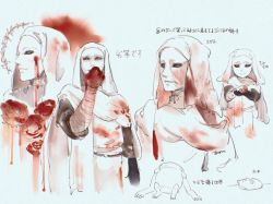 Rule 34 | blood, blood on clothes, blood on face, elden ring, highres, mask, multiple views, veil, white-faced varre