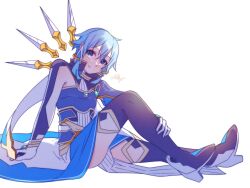 Rule 34 | 1girl, absurdres, aqua hair, armor, asymmetrical sleeves, blade wings, blue armor, blue dress, blue eyes, blue hair, boots, breastplate, closed mouth, detached wings, dress, full body, gloves, hair between eyes, hair ornament, hair tubes, high heels, highres, jewelry, looking at viewer, neosight, short hair, short hair with long locks, shoulder armor, sidelocks, signature, simple background, single wing, sinon, sinon (solus), sitting, skirt, smile, solo, sword art online, sword art online: alicization, sword art online: alicization - war of underworld, thigh boots, white background, wings