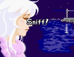 Rule 34 | 1girl, ahoge, animated, animated gif, baroness drip, blush, crying, lighthouse, long hair, lowres, night, night sky, nintendo, outdoors, parted lips, pink sweater, pixel art, portrait, sky, smile, snot, solo, sound effects, sweater, tagme, warioware, water, white hair