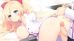 Rule 34 | 1boy, 1girl, anata ni koi suru ren&#039;ai recette, arm held back, ass, ass grab, bare shoulders, bent over, blonde hair, blue eyes, blush, bow, breasts, buttons, censored, fummy, game cg, hair bow, hetero, imminent penetration, imminent vaginal, large breasts, long hair, looking back, mosaic censoring, nipples, off shoulder, oozono yuzuki, open clothes, open mouth, open shirt, penis, puffy sleeves, shirt, two side up, unbuttoned