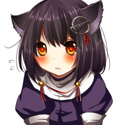 Rule 34 | 10s, 1girl, animal ears, bad id, bad pixiv id, black hair, blush, brown eyes, cat ears, haguro (kancolle), hair ornament, kantai collection, kemonomimi mode, parted lips, personification, short hair, solo, tears, white background, yomiron