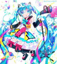 Rule 34 | 1girl, :d, balloon, black footwear, black sailor collar, black thighhighs, blue eyes, blue hair, blush, boots, commentary request, cube, detached sleeves, hair ornament, hatsune miku, highres, holding, kohaku muro, long hair, long sleeves, looking at viewer, magical mirai miku, magical mirai miku (2018), megaphone, open mouth, sailor collar, school uniform, serafuku, shirt, skirt, sleeveless, sleeveless shirt, smile, solo, teeth, thigh boots, thighhighs, twintails, twitter username, upper teeth only, very long hair, vocaloid, white shirt, white skirt