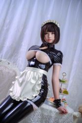 Rule 34 | 1girl, alternate costume, apron, asian, black eyes, black hair, black thighhighs, bow, bowtie, breasts, brown eyes, brown hair, chinese (nationality), cleavage, curvy, enmaided, highres, indoors, large breasts, looking at viewer, maid, maid headdress, mizhimaoqiu, photo (medium), short hair, skirt, tagme, thighhighs, underboob, white apron