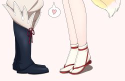 Rule 34 | 1boy, 1girl, boots, commission, commissioner upload, feet only, fire emblem, fire emblem fates, fox tail, head out of frame, hetero, highres, implied kiss, jellycat, kiragi (fire emblem), nintendo, selkie (fire emblem), shadow, simple background, tail, white background